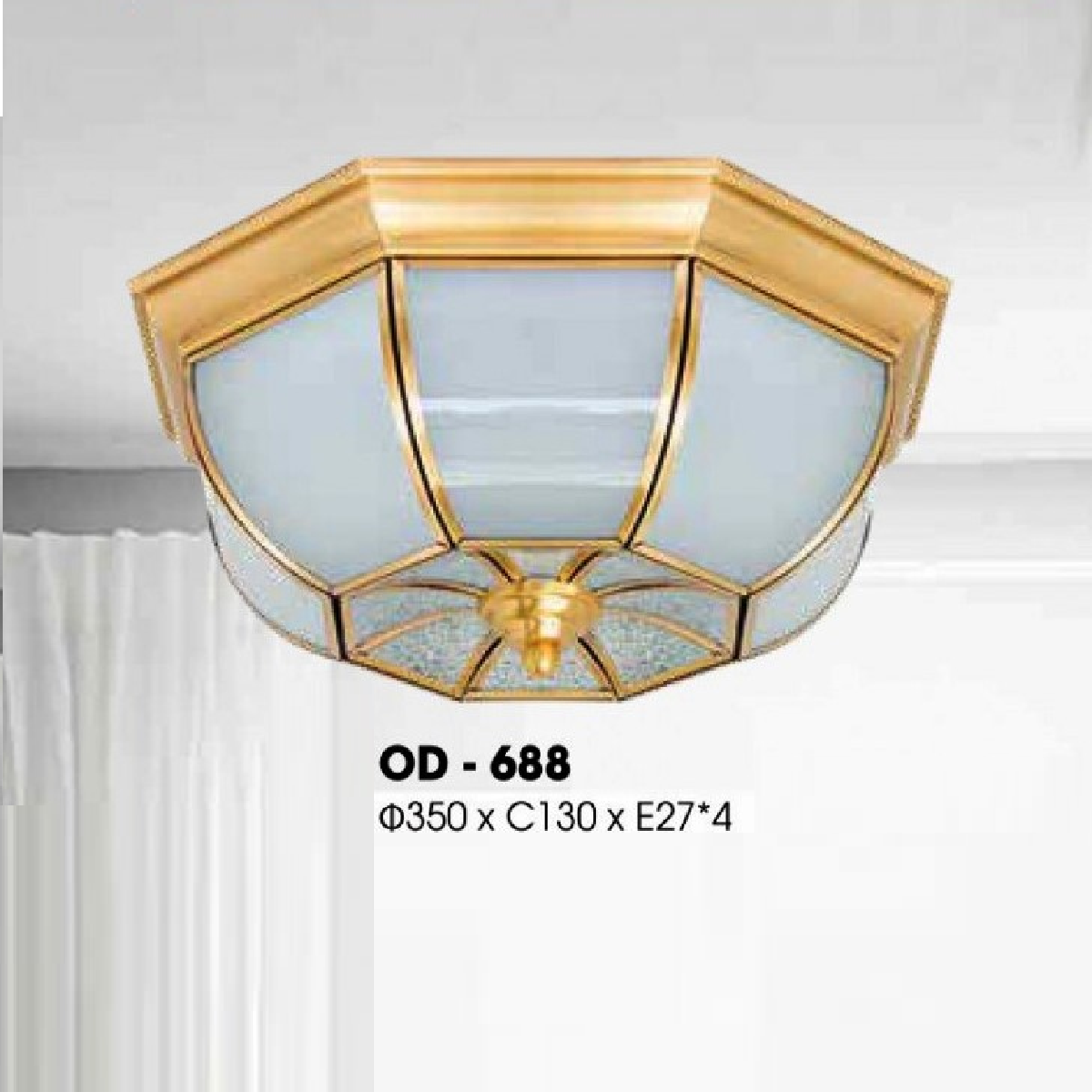 OD - 688: Đèn ốp trần xi mạ đồng - KT: Ø350mm x H130mm - Đèn E27 x 4 bóng