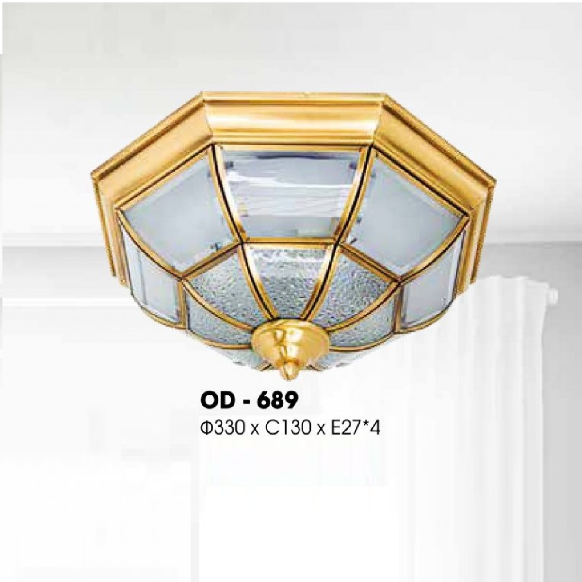 OD - 689: Đèn ốp trần xi mạ đồng - KT: Ø330mm x H130mm - Bóng đèn E27 x 4 bóng