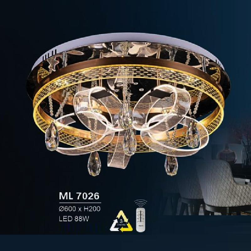 HF - ML 7026: Đèn áp trần LED - KT: Ø600mm x H230mm - Đèn LED 88W đổi 3 màu - Remote