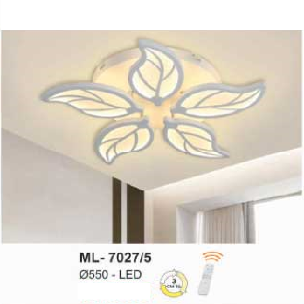 AN - ML -  7027/5: Đèn áp trần LED 5 cánh - KT: Ø550mm - Đèn LED đổi 3 màu - Remote