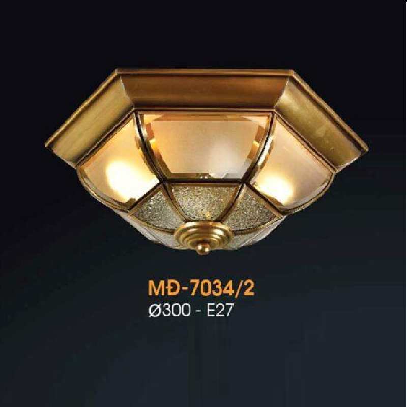 VE - MĐ - 7034/2: Đèn áp trần đồng chao thủy tinh  - KT: Ø300mm  - Bóng đèn E27