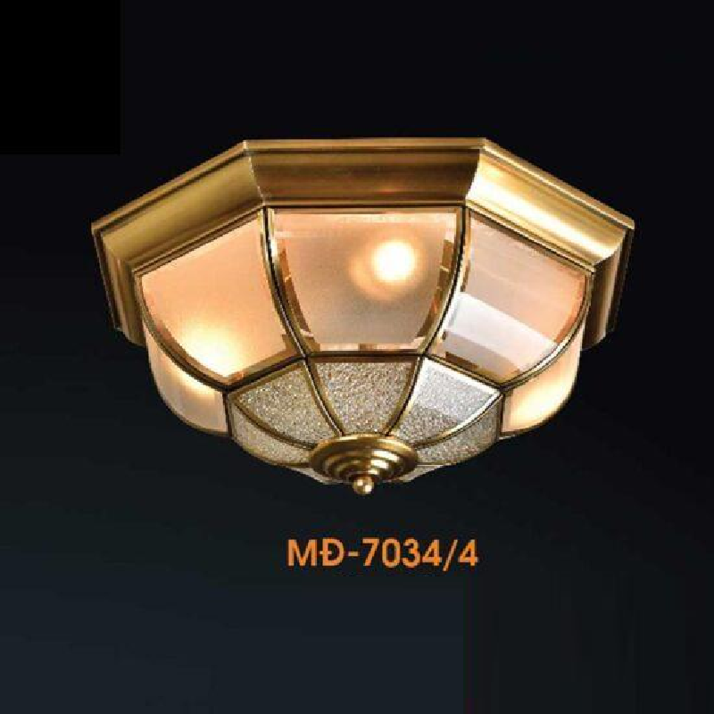 VE - MĐ - 7034/4: Đèn áp trần đồng chao thủy tinh  - KT: Ø450mm  - Bóng đèn E27