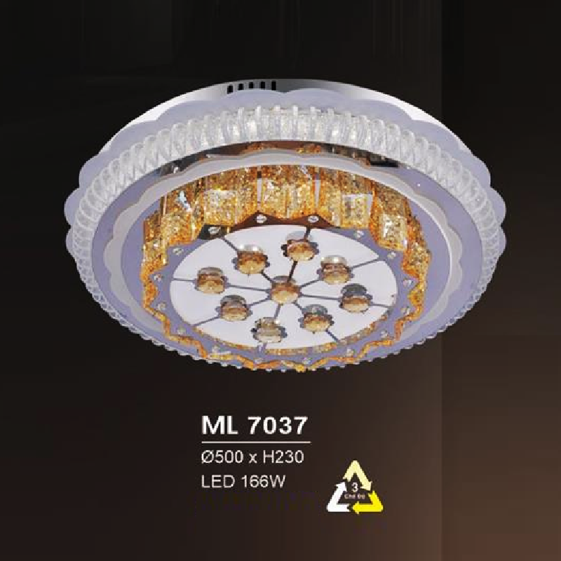 HF - ML 7037: Đèn áp trần LED - KT: Ø500mm x H230mm - Đèn  LED 166W đổi 3 màu