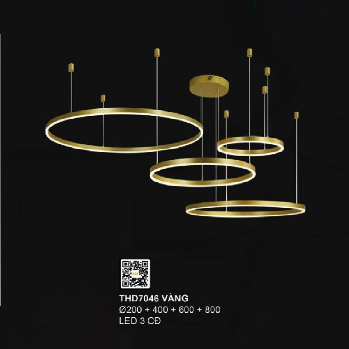 35 - THD7046 Vàng: Đèn thả 4 vòng LED màu vàng - KT: (200+400+600+800)mm - Đèn LED đổi 3 màu