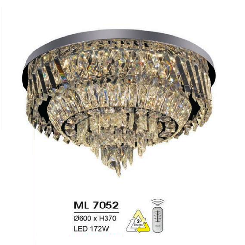HF - ML 7052: Đèn áp trần LED - KT: Ø600mm x H370mm - Đèn LED 172W đổi 3 màu - Remote