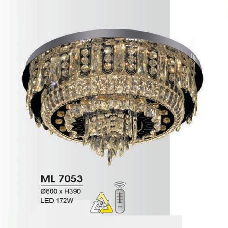 HF - ML 7053: Đèn áp trần LED - KT: Ø600mm x H390mm - Đèn LED 172W đổi 3 màu - Remote