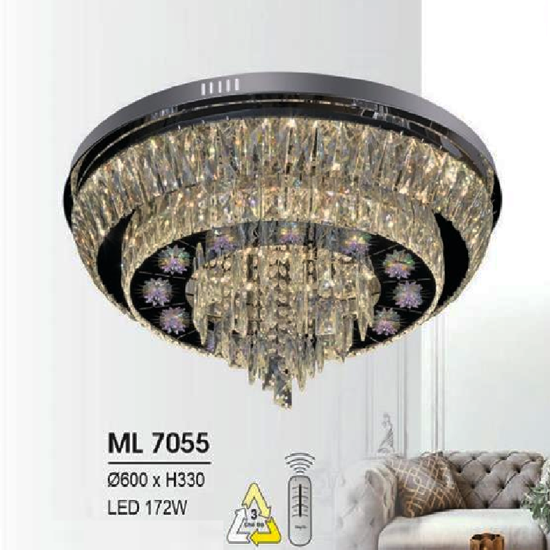 HF - ML 7055: Đèn áp trần LED - KT: Ø600mm x H330mm - Đèn LED 172W đổi 3 màu - Remote