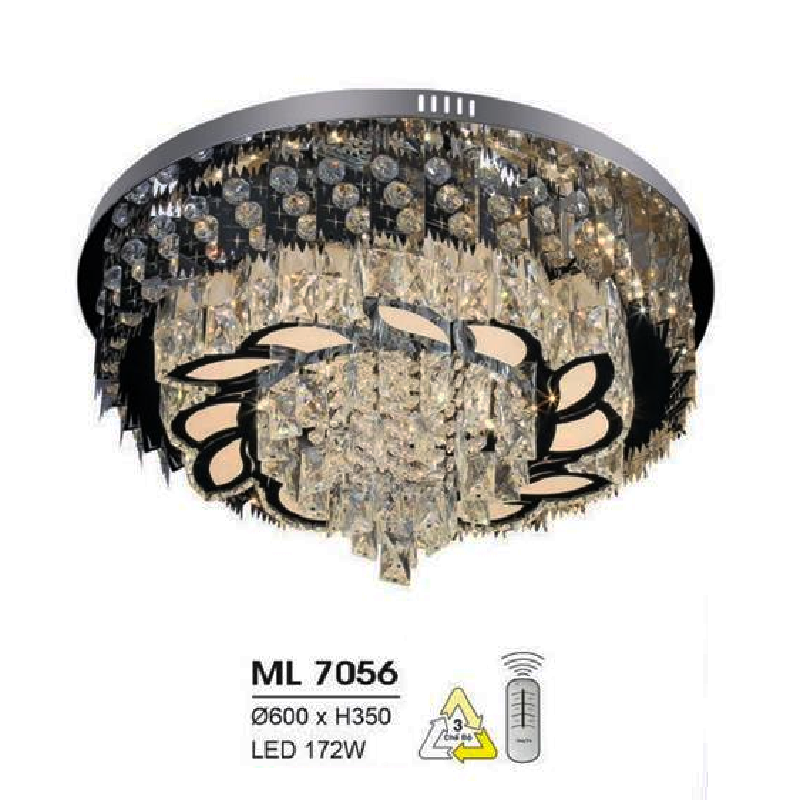 HF - ML 7056: Đèn áp trần LED - KT: Ø600mm x H350mm - Đèn LED 172W đổi 3 màu - Remote