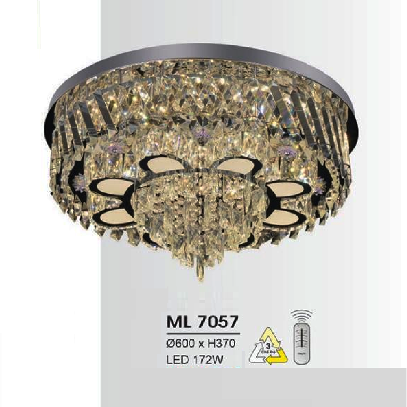 HF - ML 7057: Đèn áp trần LED - KT: Ø600mm x H370mm - Đèn LED 172W đổi 3 màu - Remote