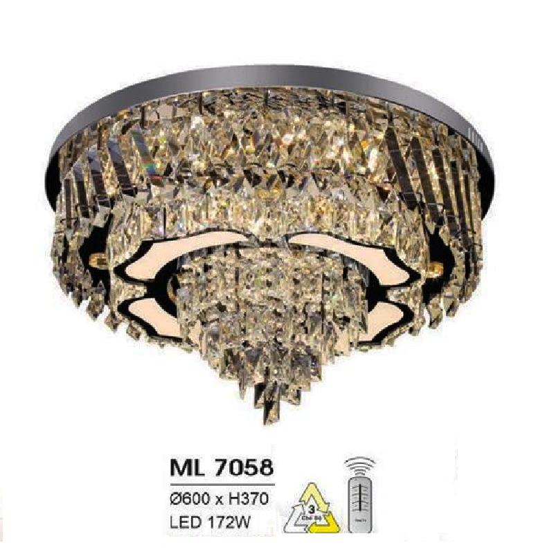 HF - ML 7058: Đèn áp trần LED - KT: Ø600mm x H370mm - Đèn LED 172W đổi 3 màu - Remote