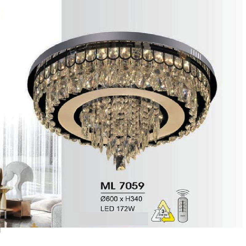 HF - ML 7059: Đèn áp trần LED - KT: Ø600mm x H340mm - Đèn LED 172W đổi 3 màu - Remote