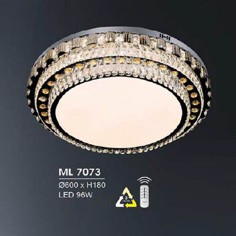 HF - ML 7073: Đèn áp trần LED - KT: Ø600mm x H180mm - Đèn LED 96W ánh sáng đổi 3 màu - Remote