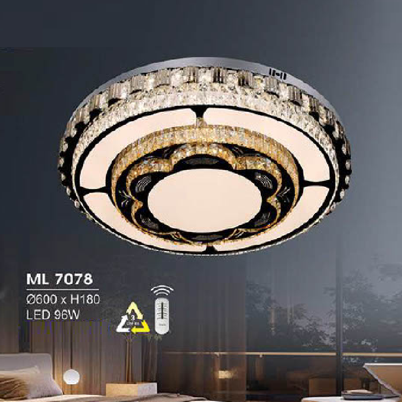 HF - ML 7078: Đèn áp trần LED - KT: Ø600mm x H180mm - Đèn LED 96W ánh sáng đổi 3 màu - Remote