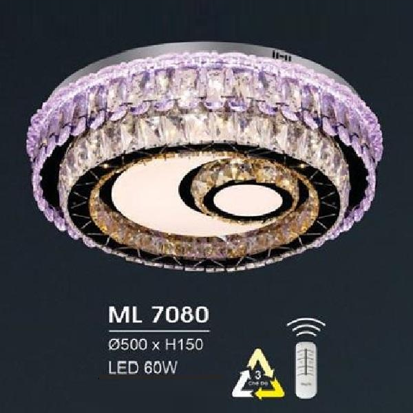 HF - ML 7080: Đèn áp trần LED - KT: Ø500mm x H150mm - Đèn  LED 60W đổi 3 màu - Remote
