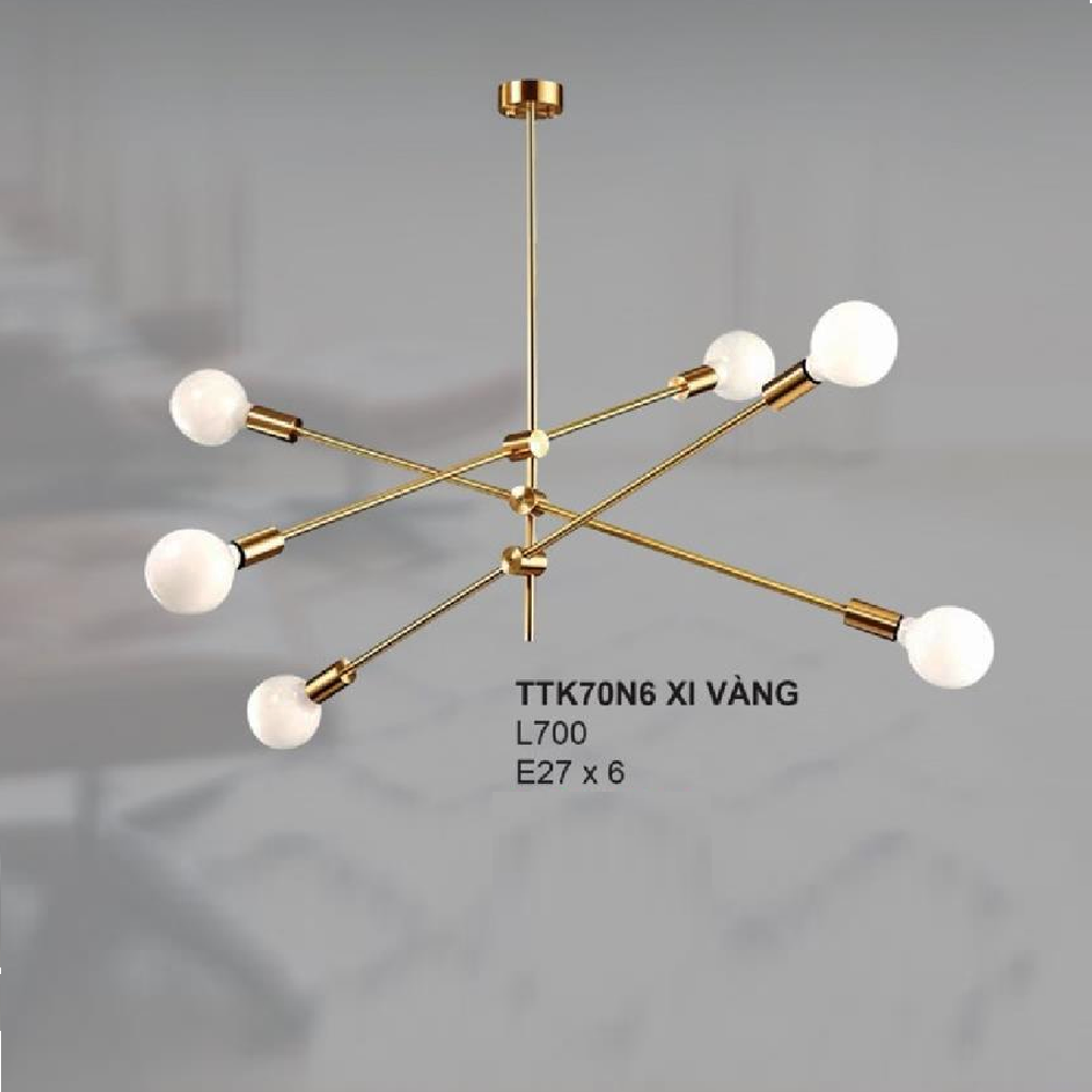 35 - TTK70N6 XI VÀNG: Đèn thả 6 bóng - KT: L700mm  - Bóng đèn E27 x 6