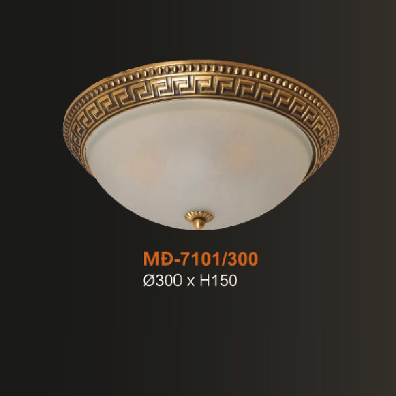 VE - MĐ - 7101/300: Đèn áp trần đồng chao thủy tinh trắng - KT: Ø300mm x H150mm - Bóng đèn E27 x 2 bóng