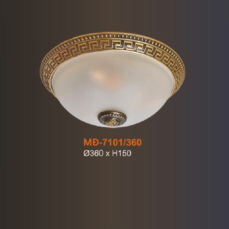 VE - MĐ - 7101/360: Đèn áp trần đồng chao thủy tinh trắng - KT: Ø360mm x H150mm - Bóng đèn E27 x 3 bóng