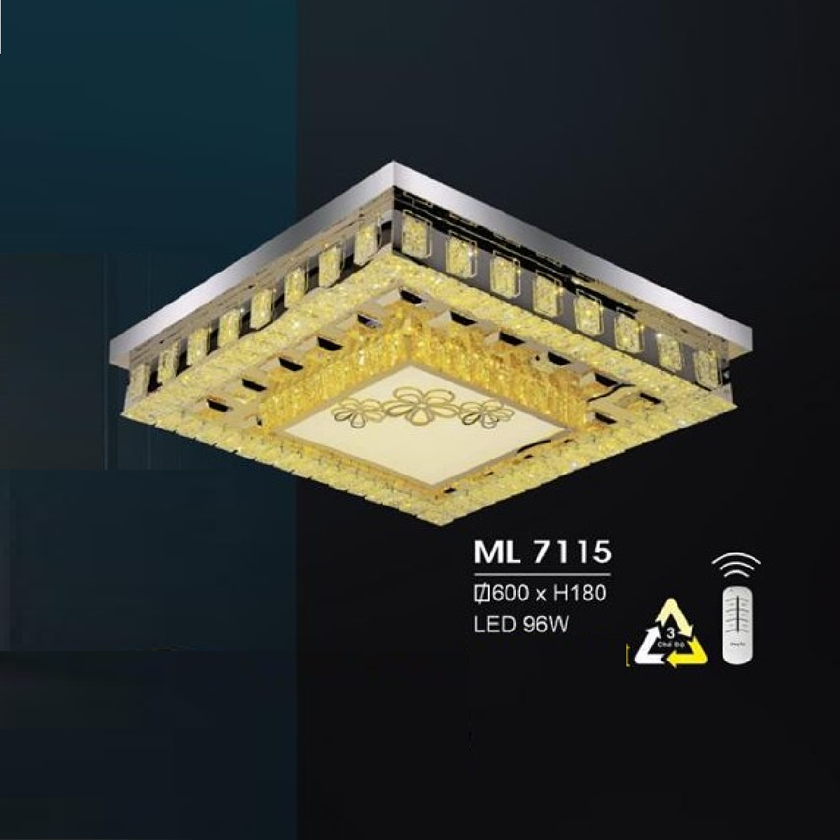 HF - ML 7115: Đèn áp trần - KT: ❒600mm x H180mm  - LED 96W đổi 3 màu