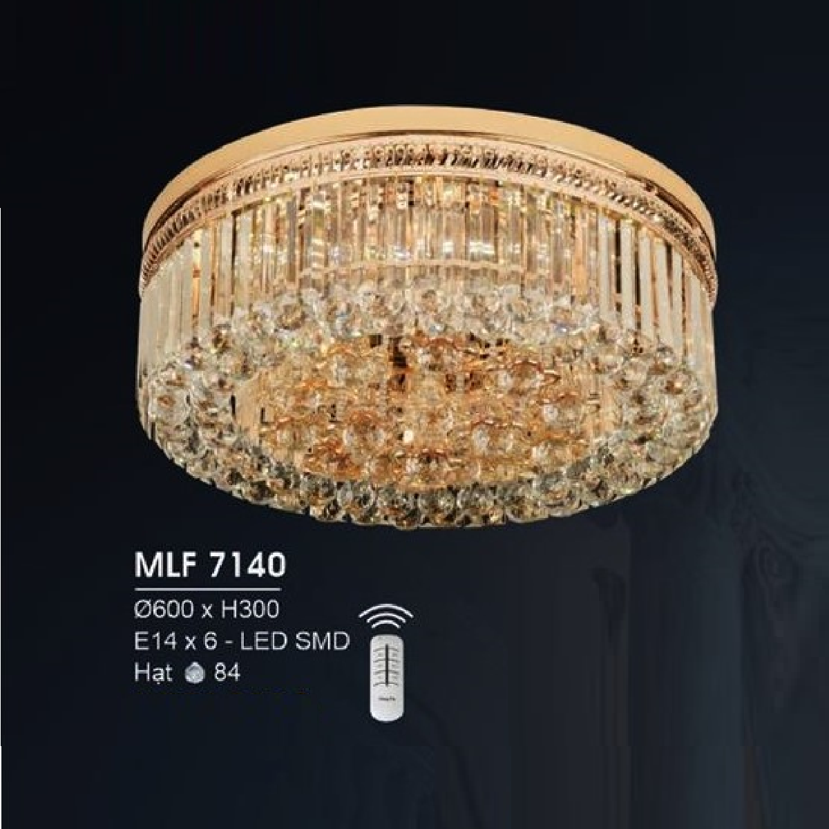 HF -  MLF  7140: Đèn áp trần Phale, 84 Hạt Phale - KT: Ø600mm x H300mm - Đèn LED SMD + Đèn chân E14 x 6 bóng  - Remote