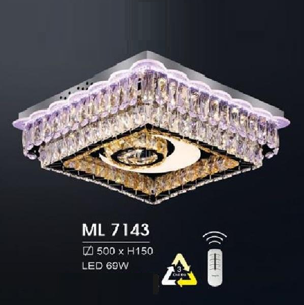 HF - ML 7143: Đèn áp trần LED - KT: 500mm x 500mm  x H150mm - Đèn LED 69W đổi 3 màu - Remote