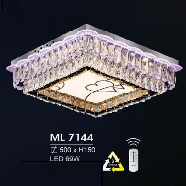 HF - ML 7144: Đèn áp trần LED - KT: L500mm x W500mm  x H150mm - Đèn LED 69W đổi 3 màu - Remote