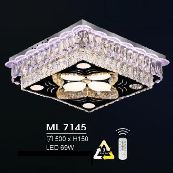 HF - ML 7145:  Đèn áp trần LED - KT: L500mm x W500mm  x H150mm - Đèn LED 69W đổi 3 màu - Remote