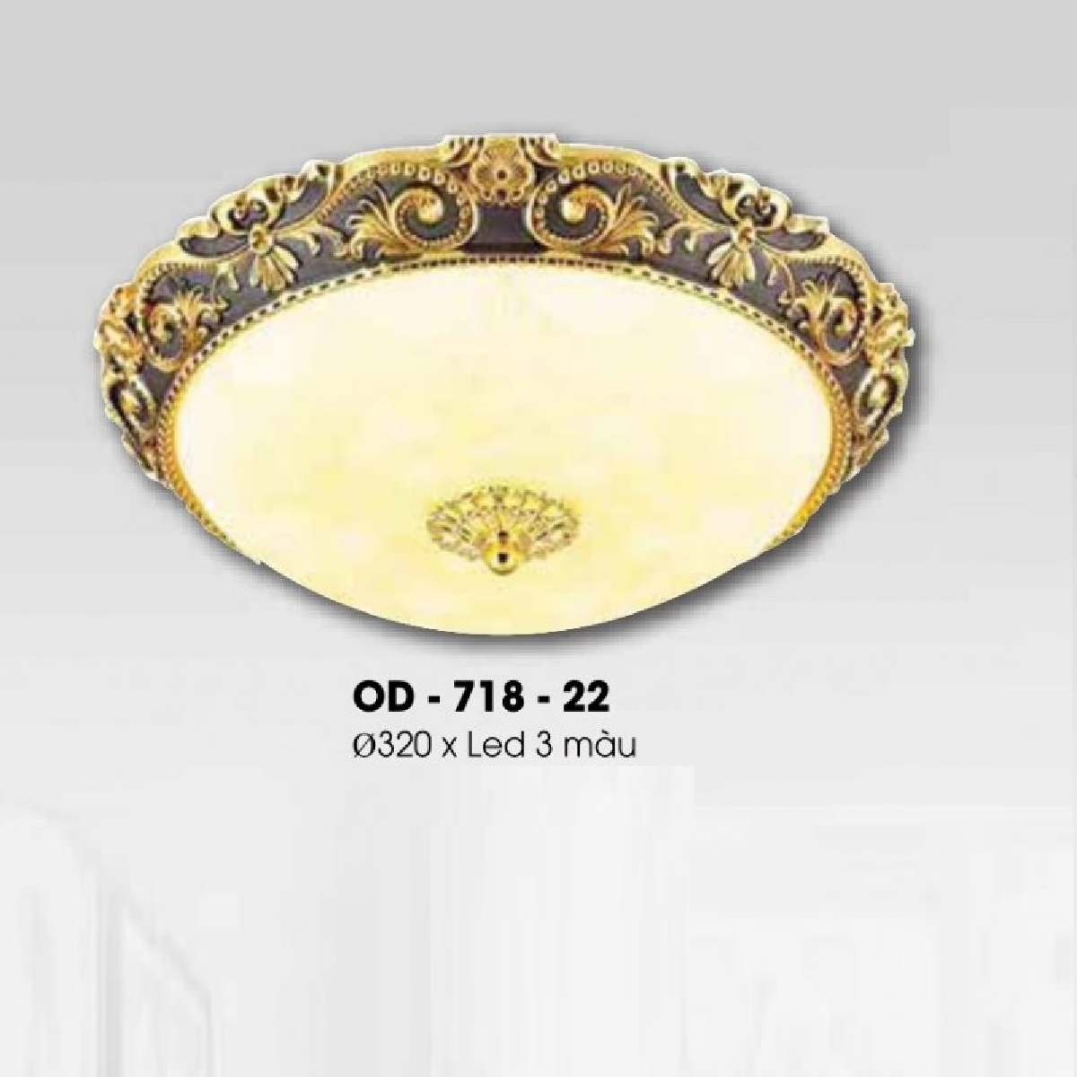 OD - 718-22: Đèn ốp trần xi mạ đồng  - KT: Ø320mm - Đèn LED đổi 3 màu