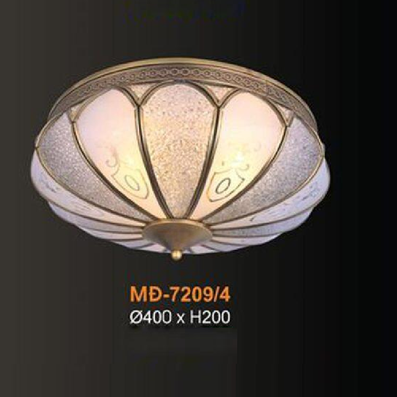 VE - MĐ - 7209/4: Đèn áp trần đồng chao thủy tinh trắng - KT: Ø400mm x H200mm - Bóng đèn E27