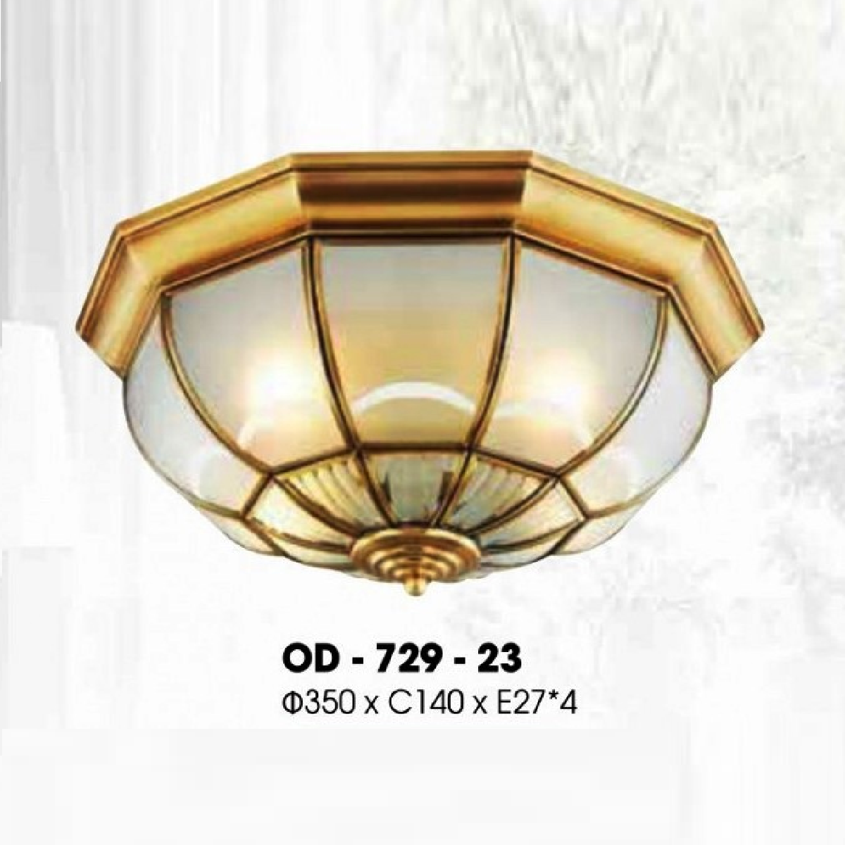 OD - 729-23: Đèn ốp trần xi mạ đồng - KT: Ø350mm x H140mm - Bóng đèn E27 x 4 bóng