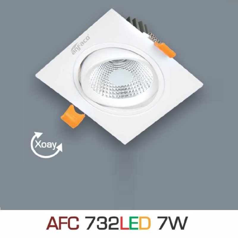 AFC 732 LED 7W: Đèn LED âm trần vuông chiếu điểm 7W - KT: 110mm x 110mm x H55mm - Lổ khoét: Ø90mm - Ánh sáng vàng/trung tính/trắng