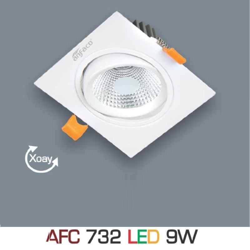 AFC 732 LED 9W: Đèn LED âm trần vuông chiếu điểm 9W - KT: 110mm x 110mm x H55mm - Lổ khoét: Ø90mm - Ánh sáng vàng/trung tính/trắng