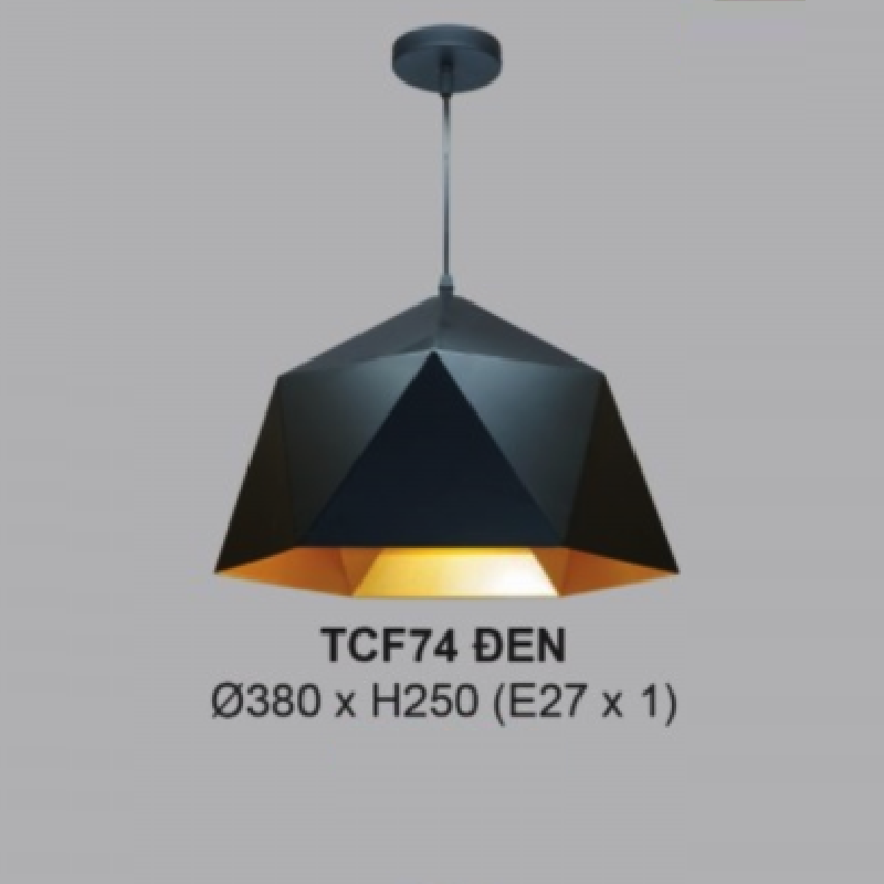 35 - TCF74 Đen: Đèn thả đơn chóa đèn hợp kim sơn tĩnh điện - KT: Ø380mm x H250mm - Bóng đèn E27 x 1 bóng