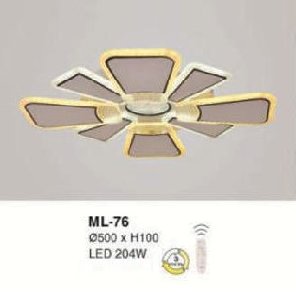 E - ML - 76: Đèn áp trần LED - KT: Ø500mm x H100mm -  Đèn LED 204W - Ánh sáng đổi 3 màu