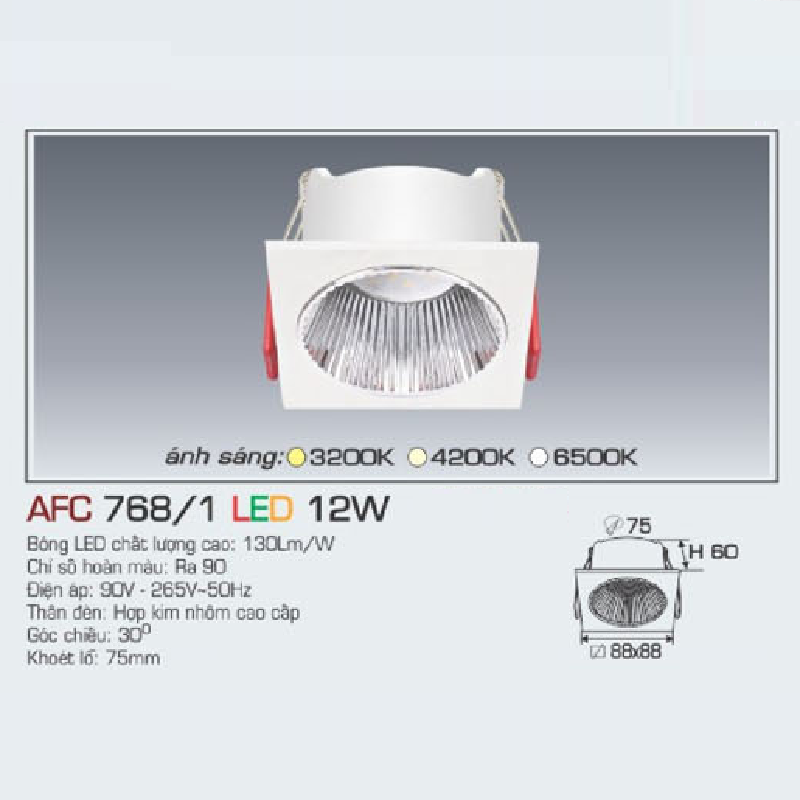 AFC 768/1 LED 12W: Đèn LED âm trần 12 W, 1 chế độ ánh sáng (trắng/vàng/trung tính)