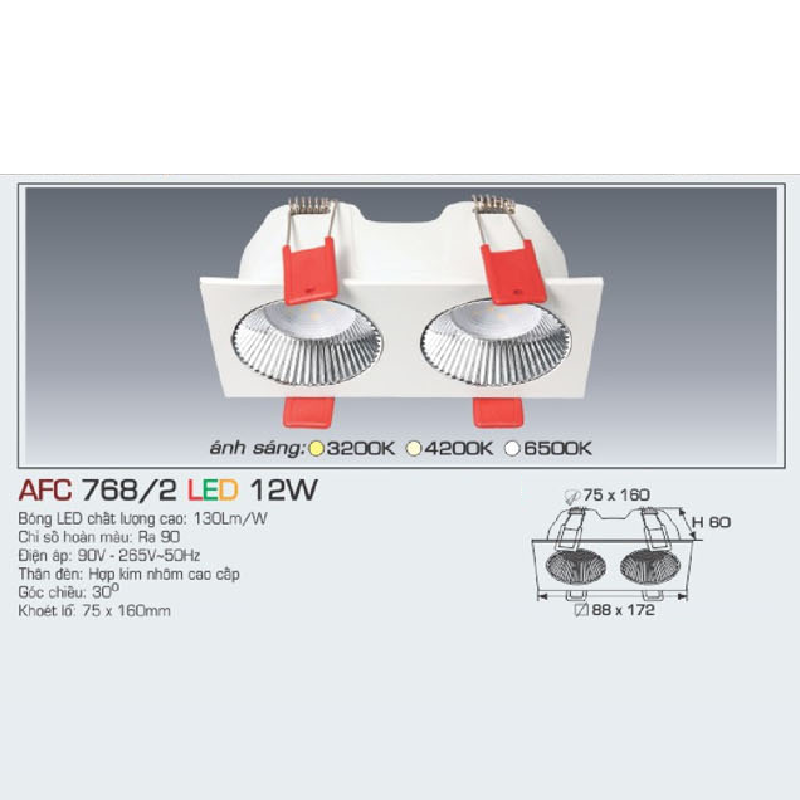 AFC 768/2 LED 12W: Đèn LED  âm trần đôi 12 W 1 chế độ ánh sáng (vàng/trung tính/trắng)