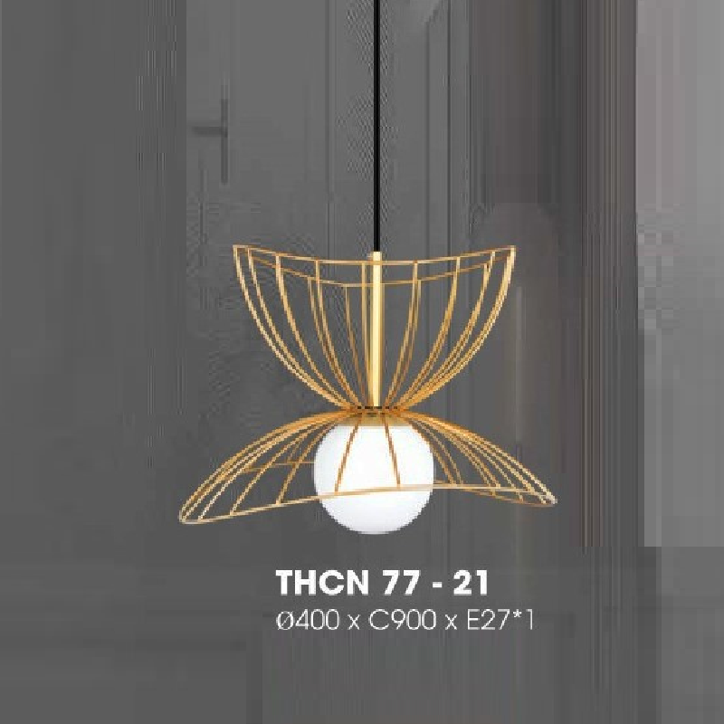 THCN 77- 21: Đèn thả đơn, chao quả bi trắng - KT: Ø 400mm x H900mm - Bóng đèn E27 x 1 bóng