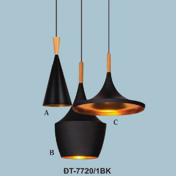 AN - ĐT - 7720/1BK - A: Đèn thả đơn chao sơn đen - KT: Ø180mm - Bóng đèn E27 x 1 bóng