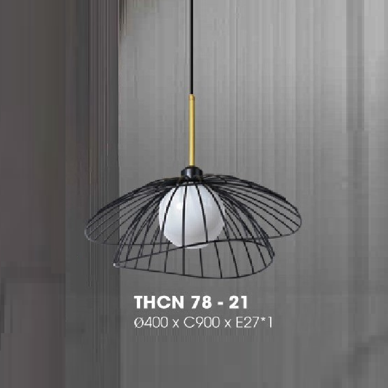 THCN 78 - 21: Đèn thả đơn, chao thủy tinh trắng - KT: Ø400mm x H900mm - Bóng đèn E27 x 1