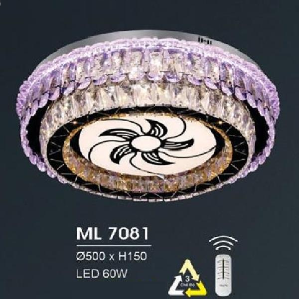 HF - ML 7081: Đèn áp trần LED - KT: Ø500mm x H150mm - Đèn  LED 60W đổi 3 màu - Remote