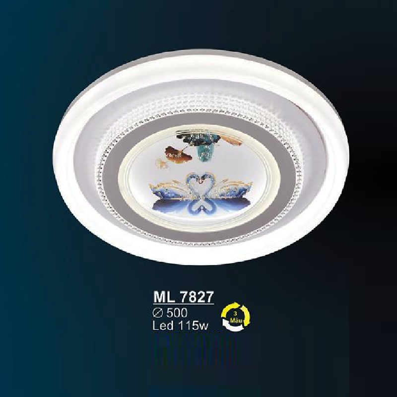 SN - ML 7827: Đèn áp trần LED  Mica - KT: Ø500mm - Đèn LED 115W - ánh sáng đổi 3 màu
