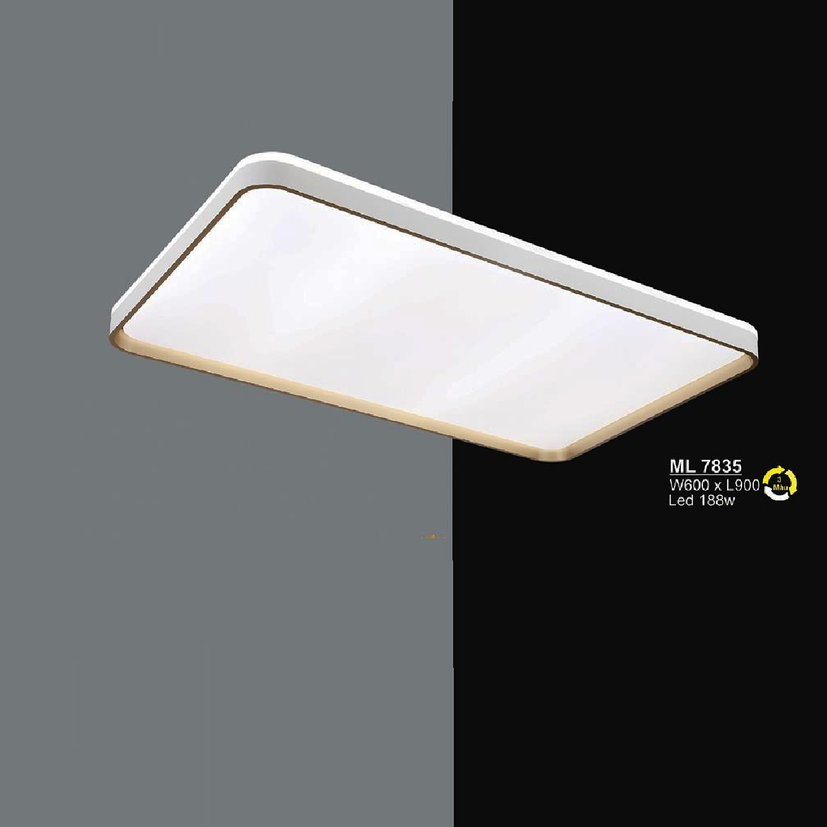 SN - ML 7835:  Đèn áp trần LED Mica chữ nhật - KT: L900mm x W600mm - Đèn LED 188W - Ánh sáng đổi 3 màu