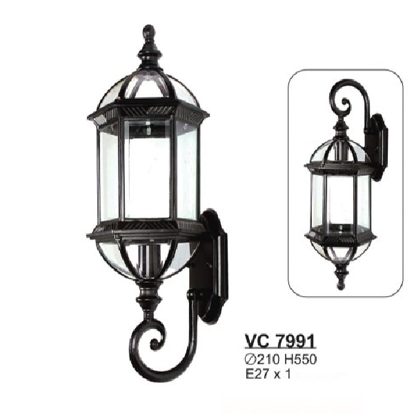 SN - VC 7991: Đèn gắn tường ngoài trời - KT: Ø210mm x H550mm - Bóng đèn E27 x 1 bóng