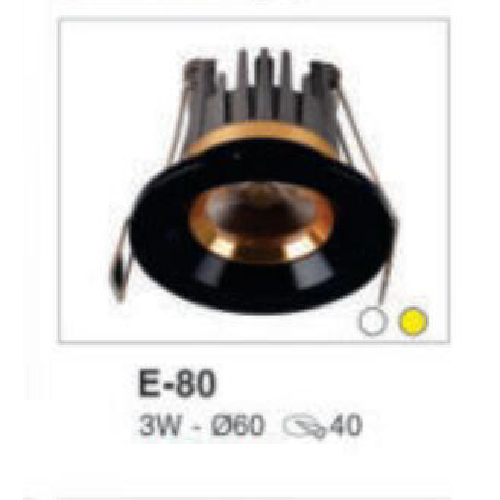 E- 80: Đèn LED âm trần 3W, 1 chế độ ánh sáng ( trắng/vàng)