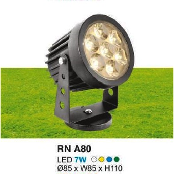 HF - RN - A80: Đèn pha ngoài trời LED 7W - KT: Ø85mm x W85mm x H110mm - Ánh sáng trắng/vàng/Xanh Dương /Xanh lá