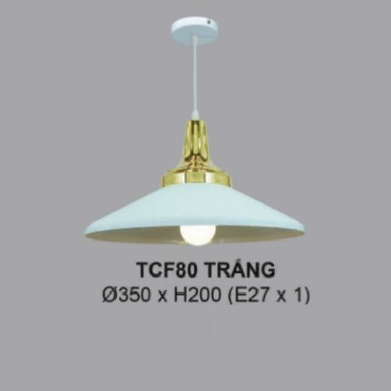 35 - TCF80 Trắng: Đèn thả đơn chóa đèn hợp kim sơn tĩnh điện - KT: Ø350mm x H200mm - Bóng đèn E27 x 1 bóng
