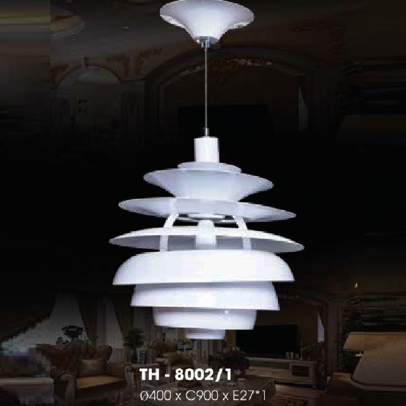 TH - 8002/1: Đèn thả đơn chóa trắng - KT: Ø400mm x H900mm - Bóng đèn E27 x 1 bóng