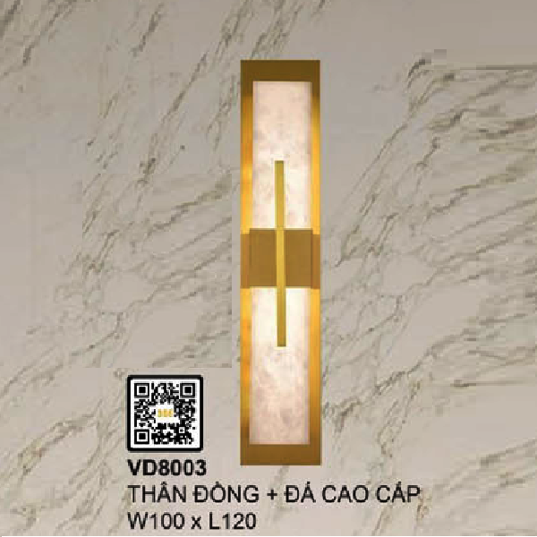 35 - VD8003: Đèn gắn tường đồng chao đá - KT: L120mm x W100mm  x H600mm - Đèn LED 18W ánh sáng vàng 3000K