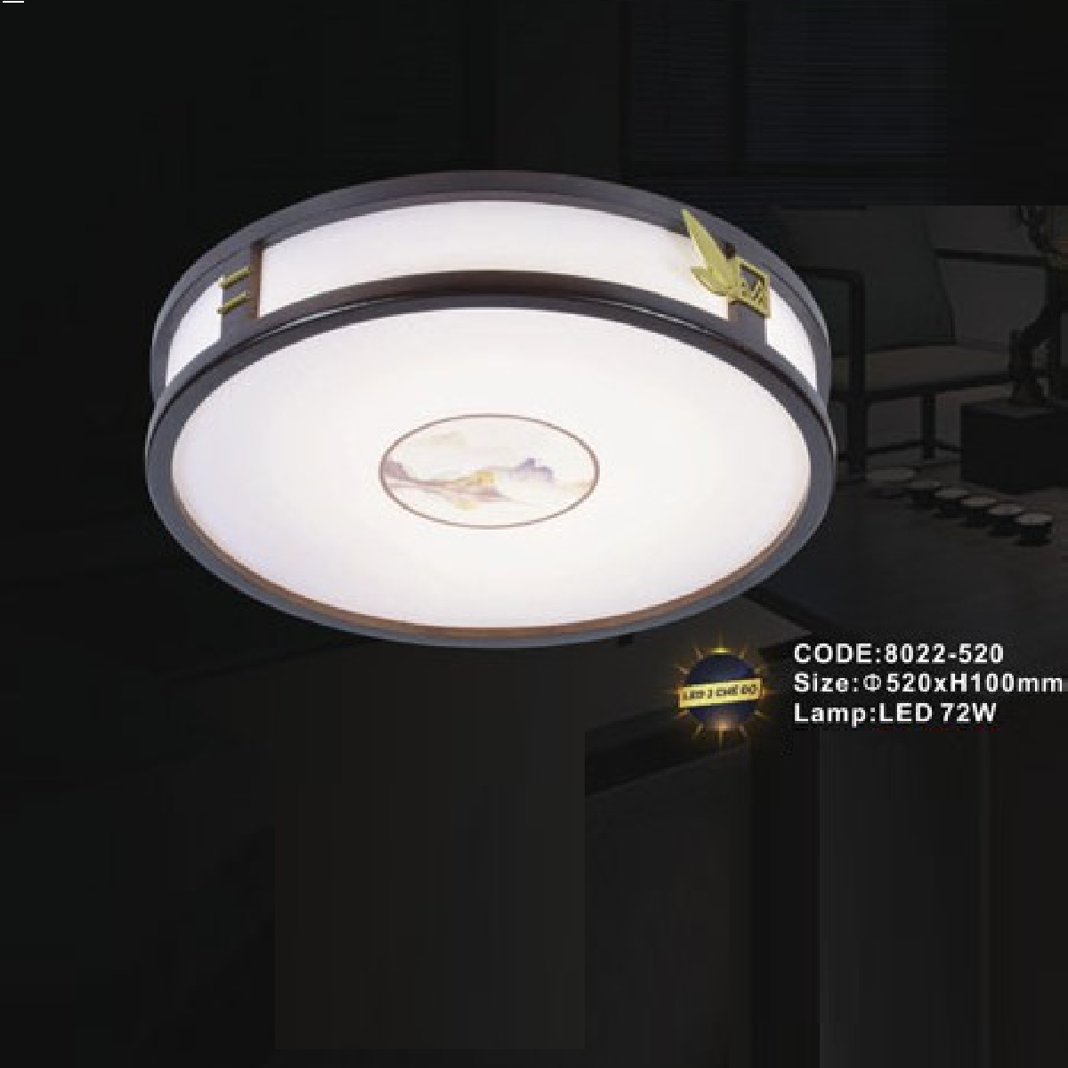 CODE: 8022-520: Đèn áp trần LED - KT: Ø520mm x H100mm - Đèn LED 72W  ánh sáng đổi 3 màu
