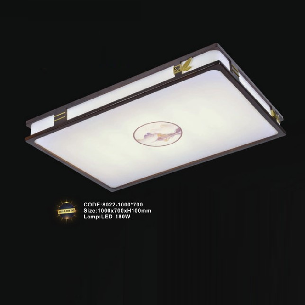 CODE: 8022-1000*700: Đèn áp trần LED - KT: L1000mm x W700mm x H100mm - Đèn LED 180W  ánh sáng đổi 3 màu