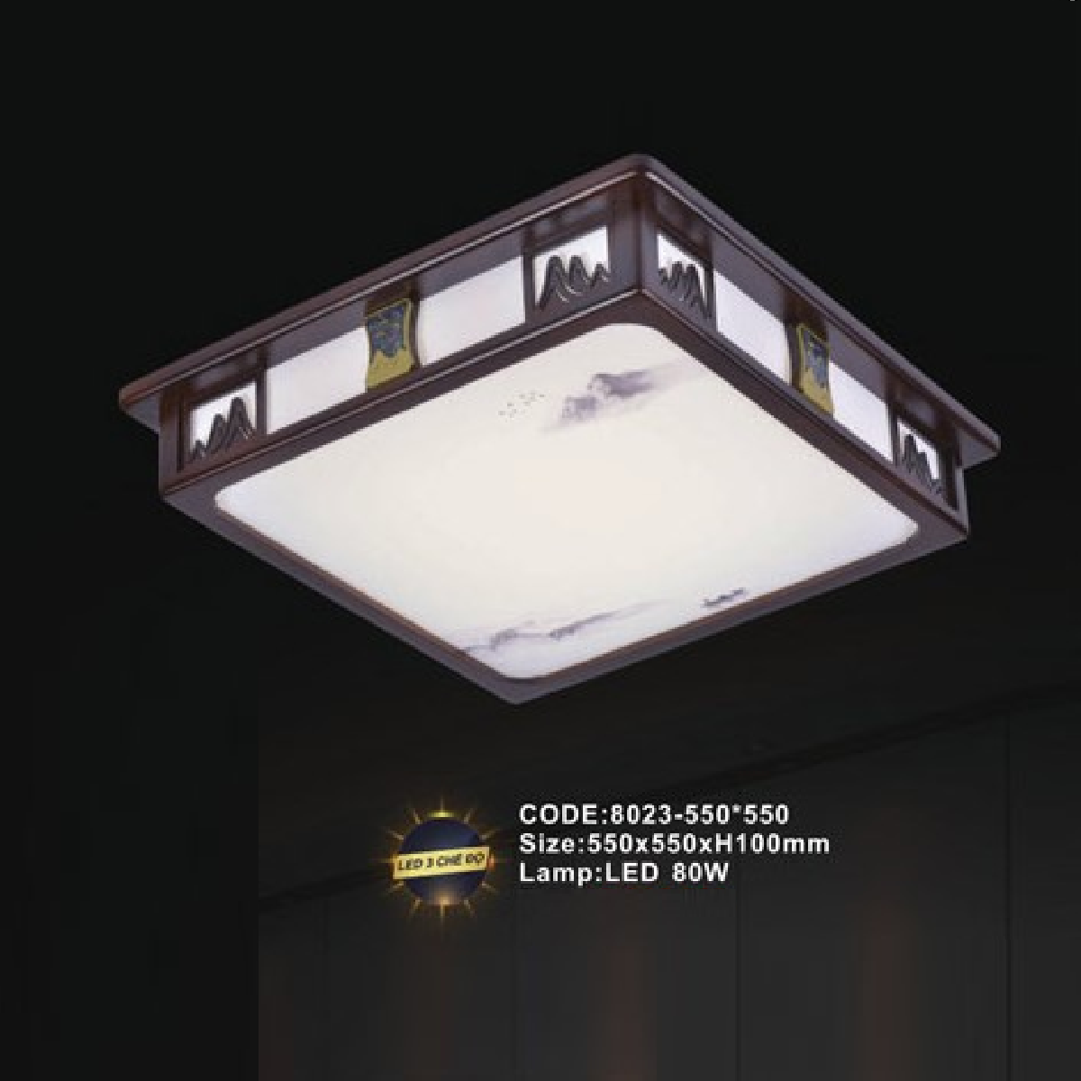 CODE: 8023-550*550: Đèn áp trần LED - KT: L550mm x W550mm x H100mm - Đèn LED 80W  ánh sáng đổi 3 màu